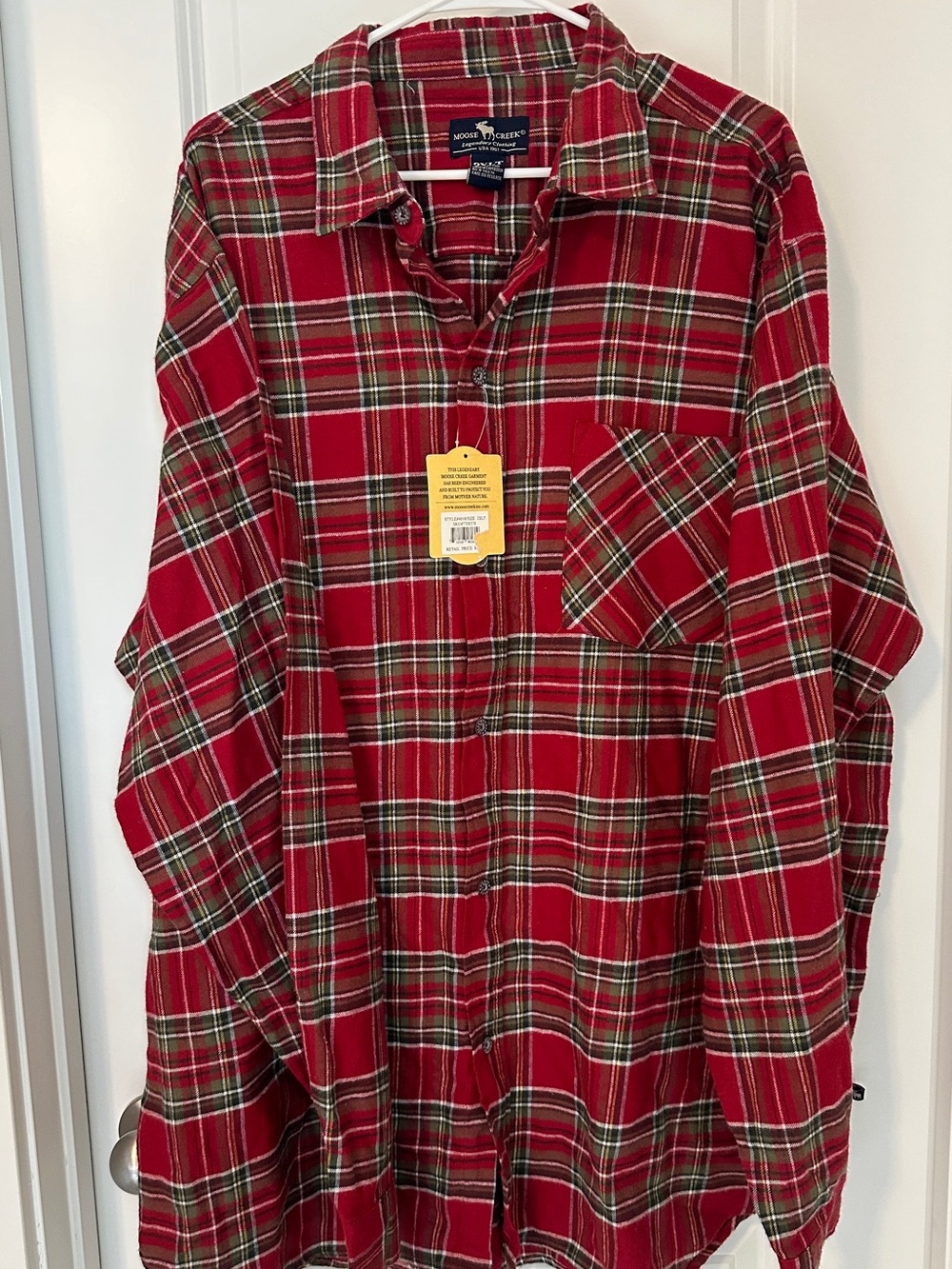 Moose Creek Shirt Mens 2XLT Red Green Plaid Flannel  Long Sleeve 100% Cotton